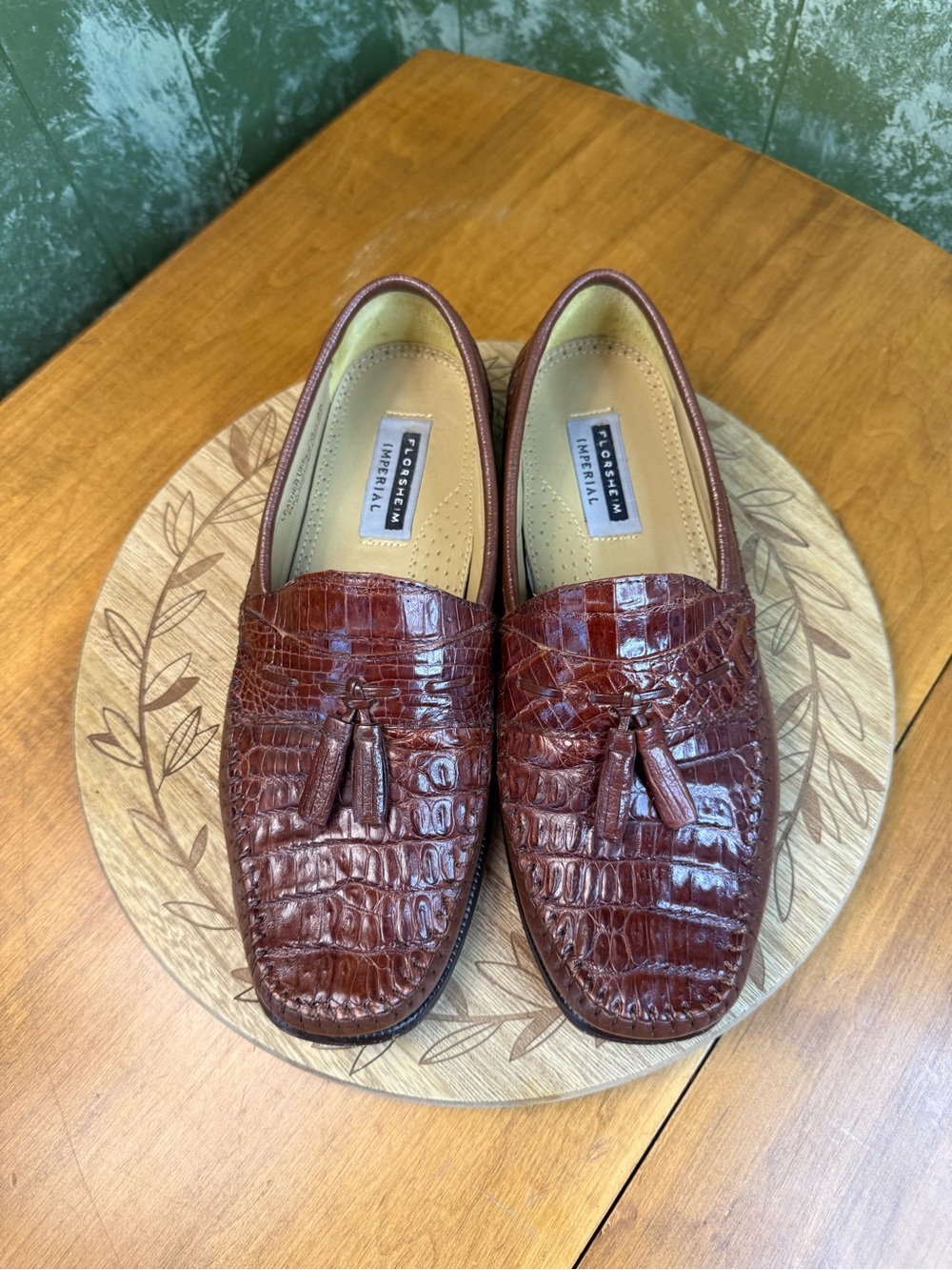 Florsheim Cognac Croc-Embossed Tassel Loafers